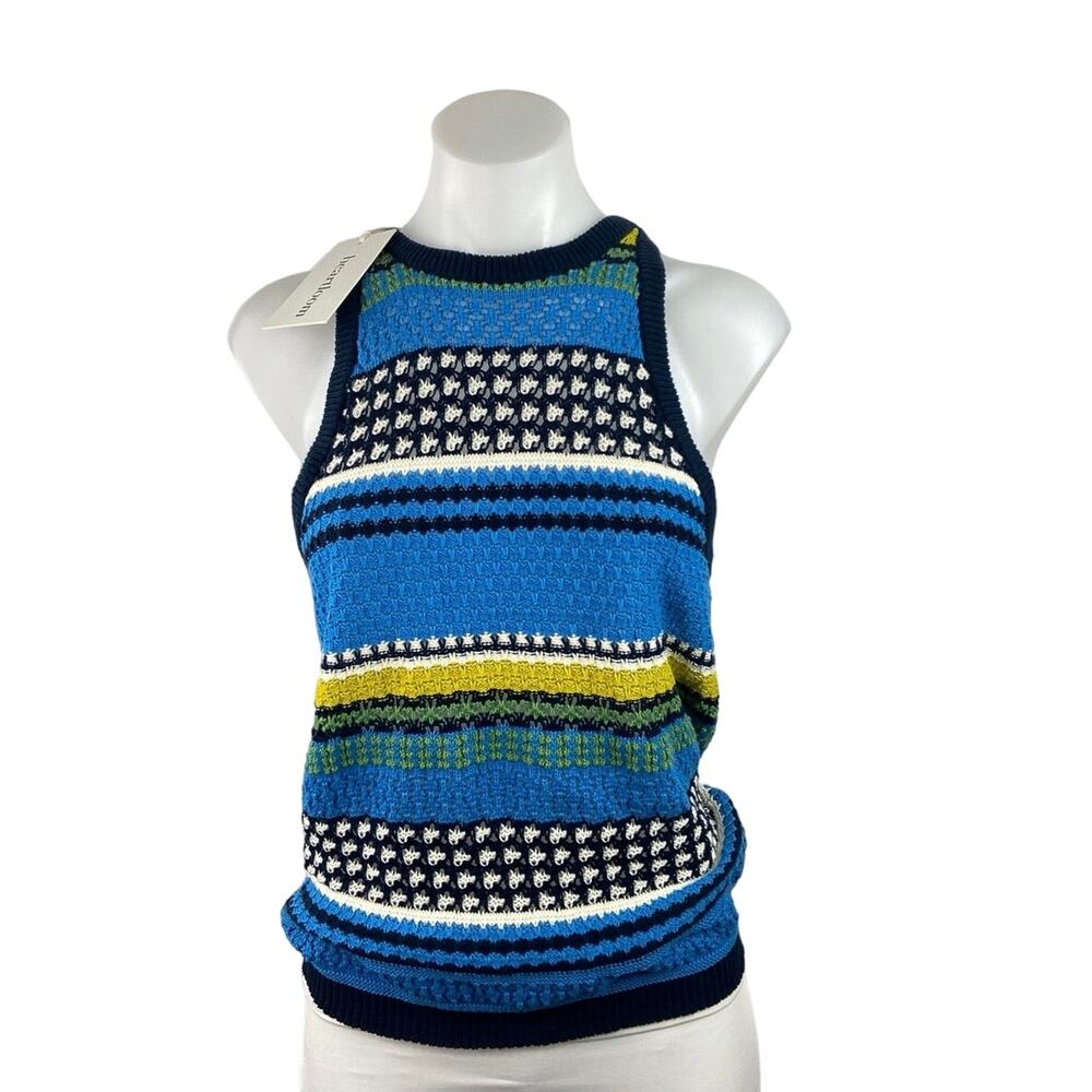 NEW Heartloom Kenzie Blue Striped Cotton Crochet Knit Sweater Tank Top Vest L